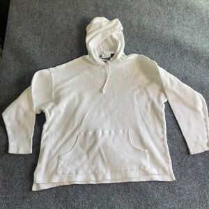 Point Zero Mens White Waffle Knit Thermal Hoodie Cotton Pullover Large RN 65933‎